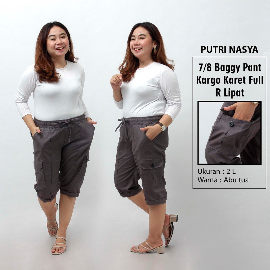 Celana 7/8 jumbo K karet full / baggy pant jumbo / celana pendek model 8L-6L-5L-4L-2L-XL-S fit to L