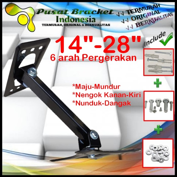 Bracket Tv 28 Monitor Lengan 14&quot; s/d 28&quot; 6arah Fleksible PBI.SWKNM-005