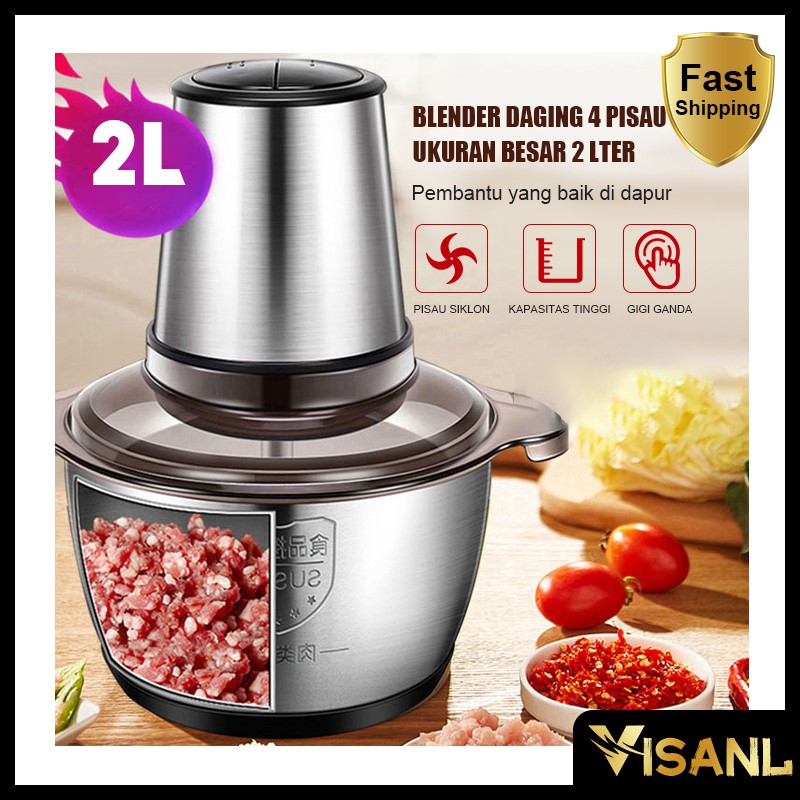 Blender daging chopper Hand Blender Press 2L Baja tahan karat Serbaguna Multifungsi