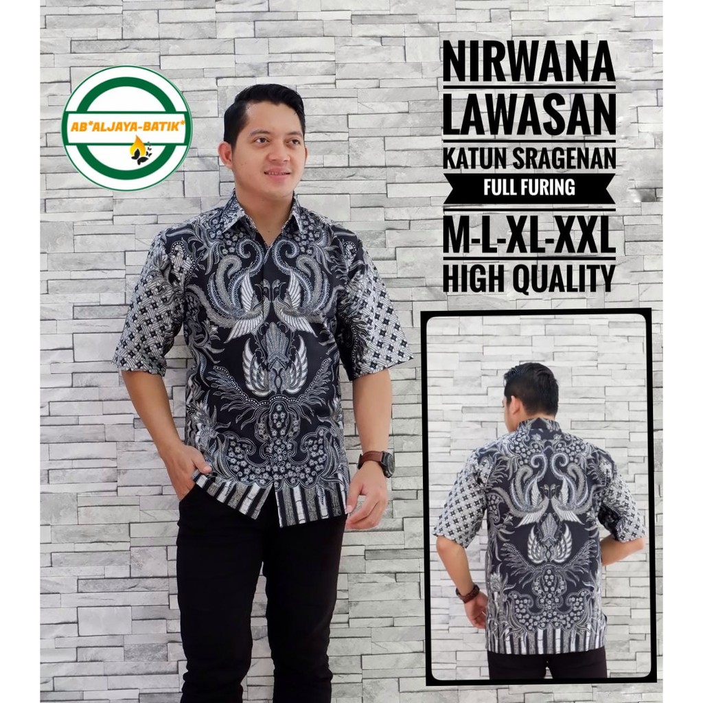 NIRWANA LAWASAN Baju Kemeja Batik Pria Solo Premium Modern Lengan Pendek Katun FULL FURING Aljaya