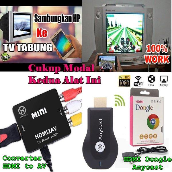 Sale Paket Mirorring - Miracast Hdmi Wifi Dongle Dan Hdmi To Av Alat Konverter Dari Hp Ke Tv Tabung 