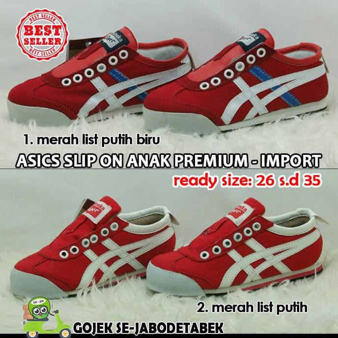 sepatu asics slip on anak premium import. asics anak. asics shoes - 26, List Putih Biru