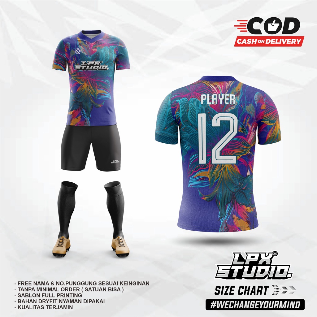 Jersey Sepak Bola Custom Rainbow Flower Free Name Set