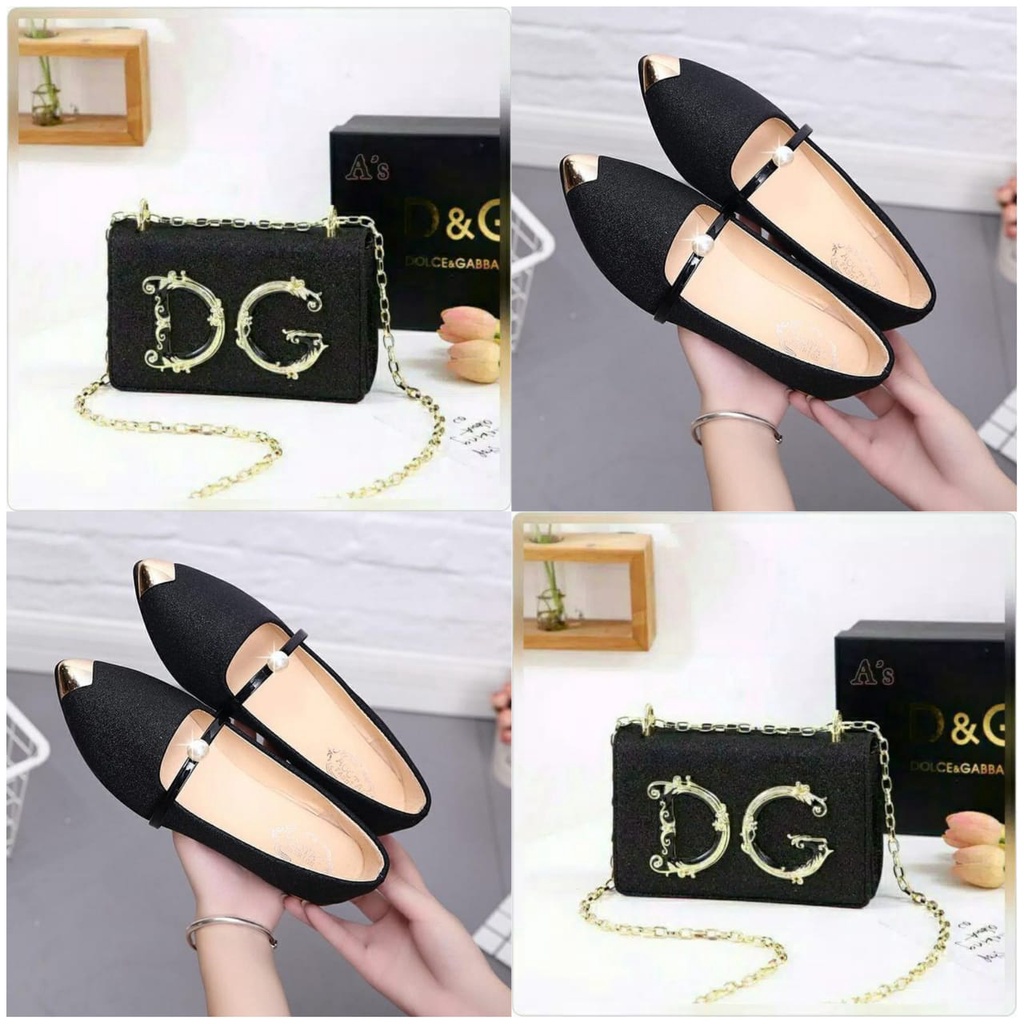 Paket sepatu wanita dan tas selempang set sepatu 2in1 DG NIA flatshoes