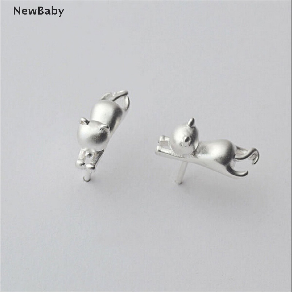 Anting Stud Desain Kucing Kecil Lapis Perak