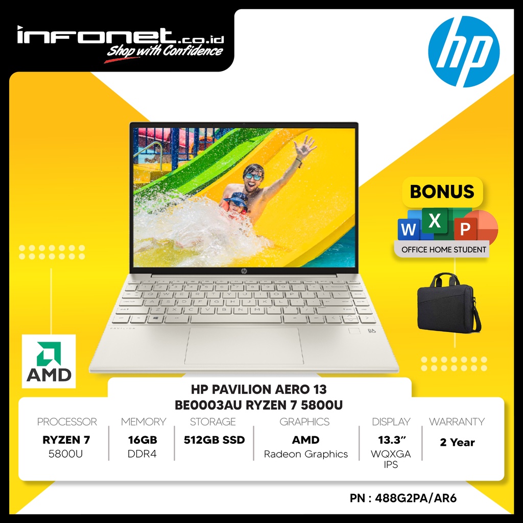 HP PAVILION AERO 13-BE0003AU RYZEN 7 5800U 16GB 512GB SSD AMD RADEON GRAPHICS 13.3" WQXGA IPS W11 OH