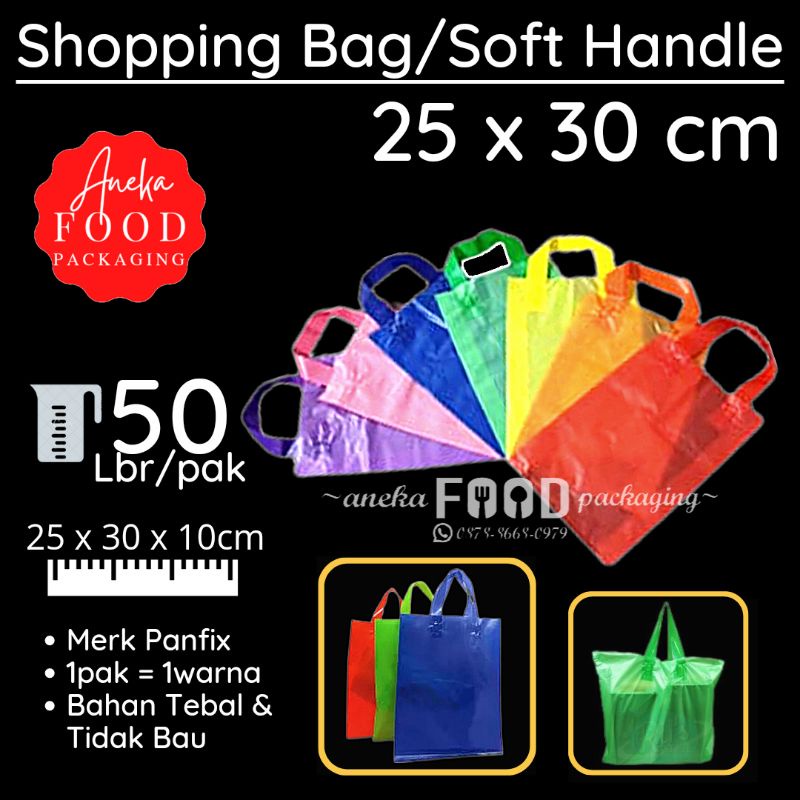 Shopping bag/soft handle 25x30cm POLOS kantong plastik jinjing