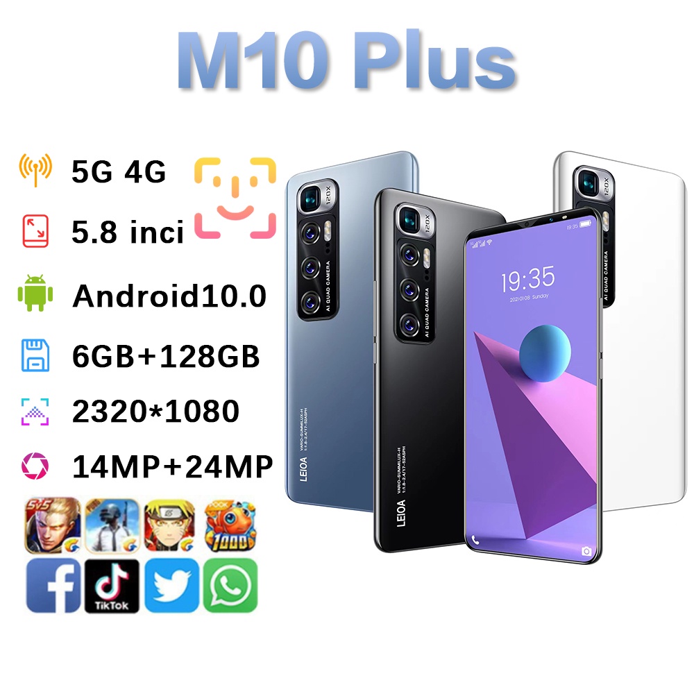 Hp Terbaru M10 Plus handphone murah Android 10.0 6GB RAM 128GB ROM 5G 6.1Inci Dual Card SIM Smartpho