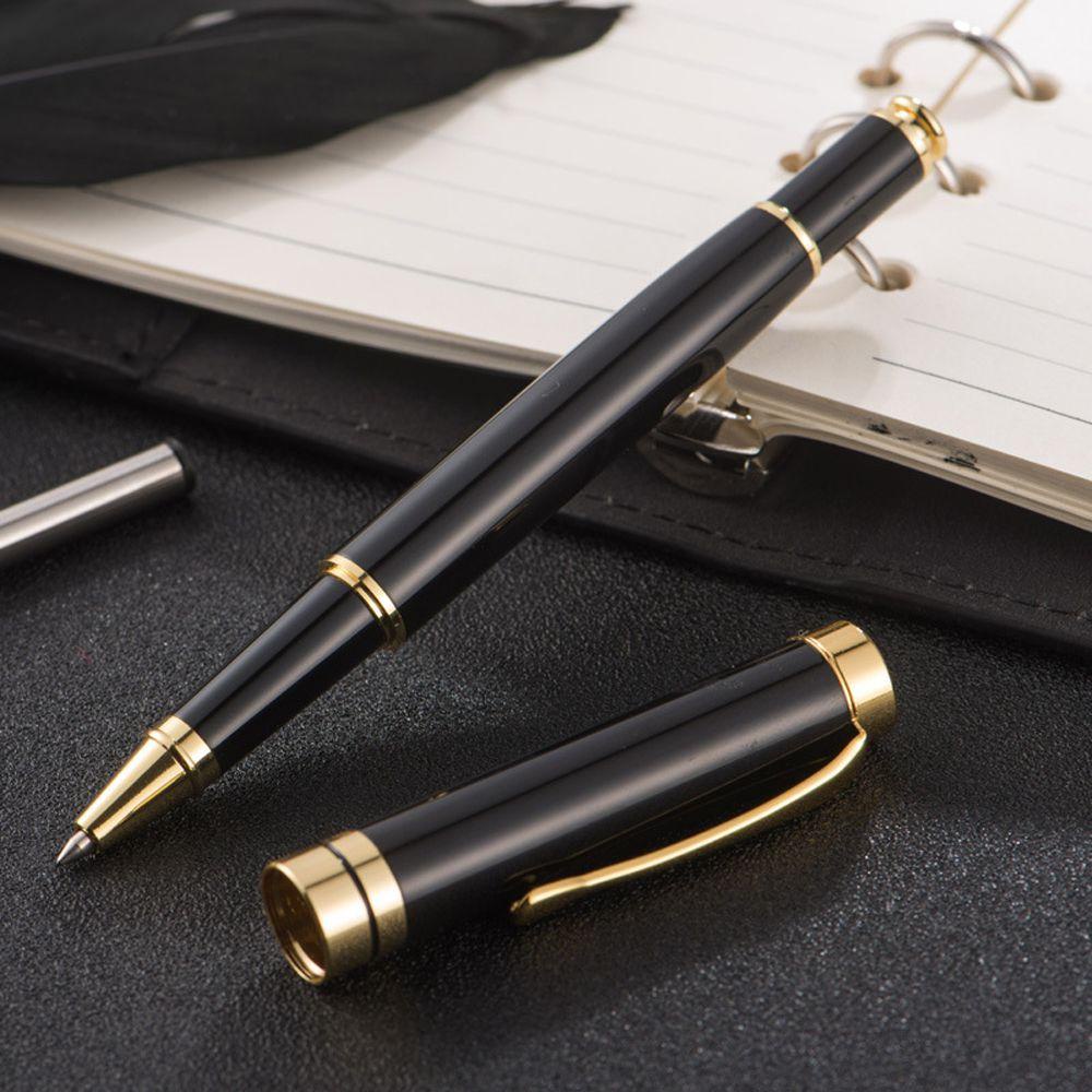 NICKOLAS1 Roller Ballpoint Pen Mengenang Hadiah Deluxe Golden Clip Stainless Steel Tinta Hitam Alat Tulis Siswa Roller Ball Pen