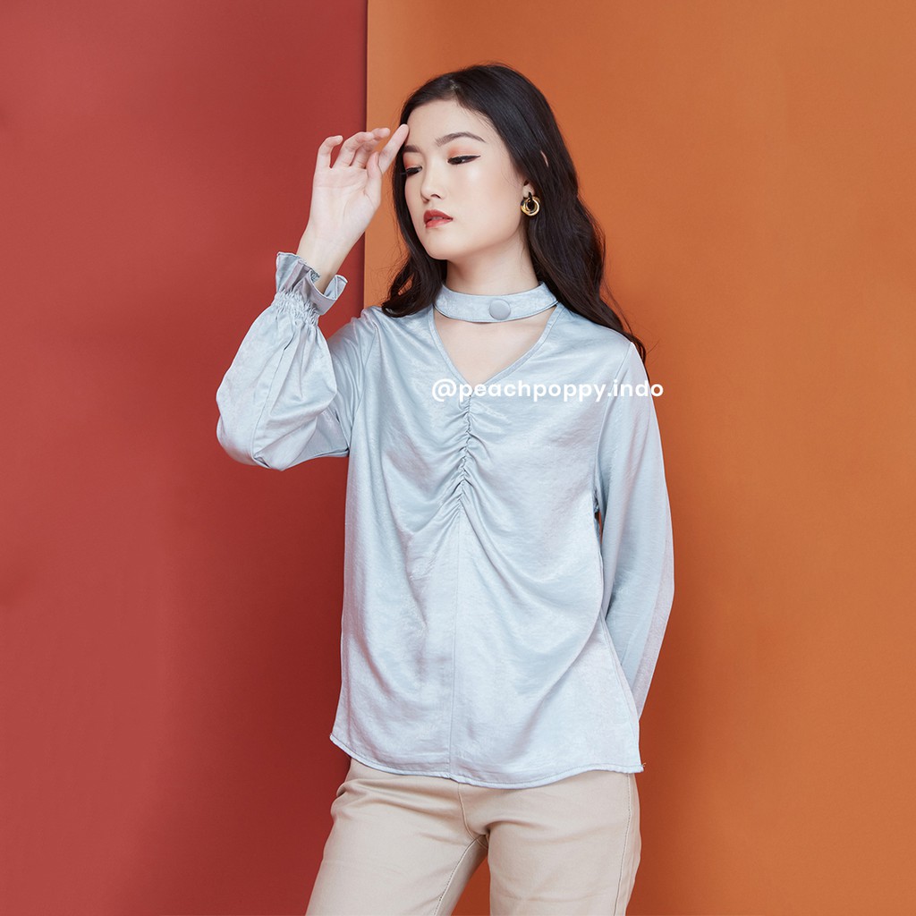 Peach Poppy Harley Top - Atasan Blouse Wanita Premium Silk Lengan Panjang