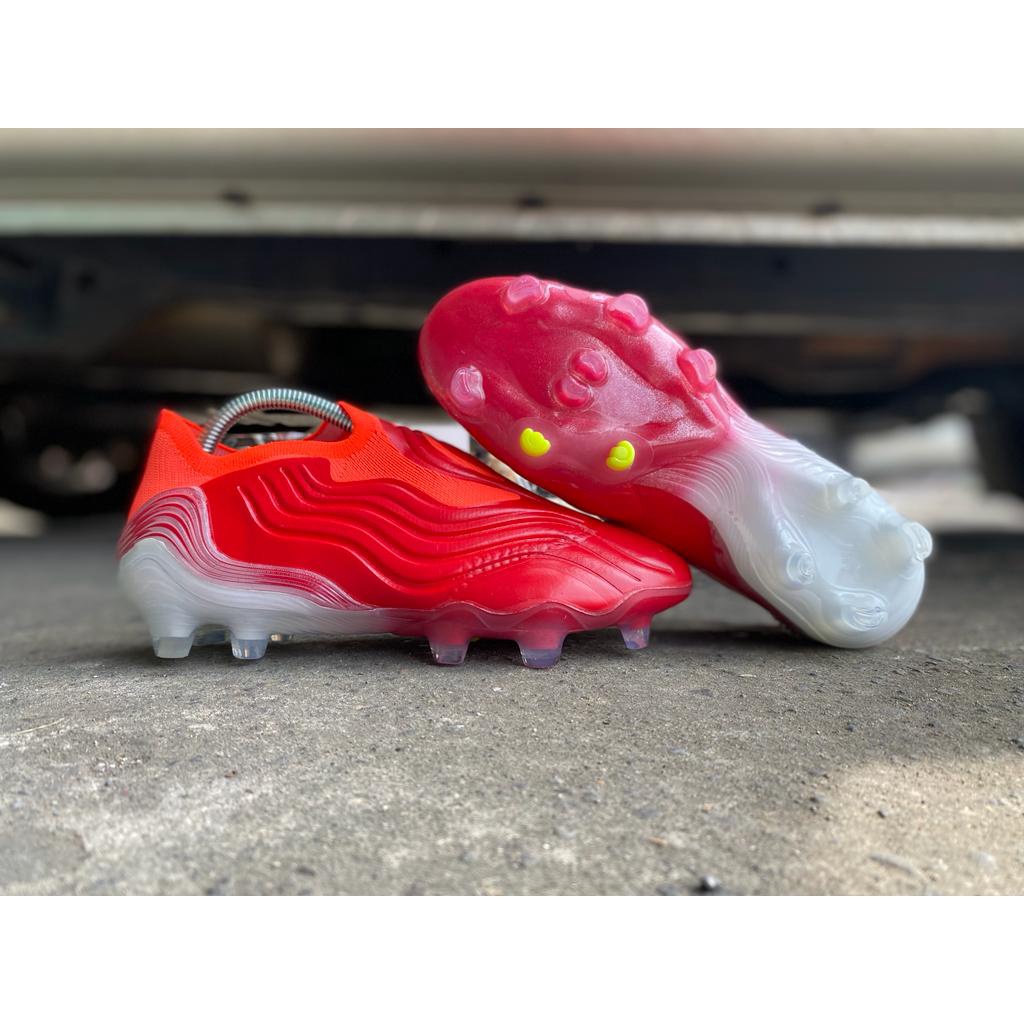 sepatu bola adidas Copa Sense+ laceless tanpa tali FG Red White Solar Red