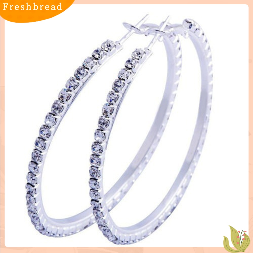 【Fresh】❀Elegant Wedding Bridal Women Large Hoop Circle Shiny Rhinestones Stud Earrings