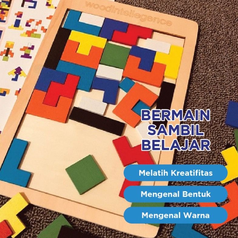 Mainan Edukasi TETRIS PUZZLE Mainan Kayu Tangram Tetris Brain Game