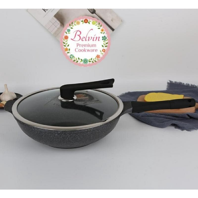BELVIN COOKWARE 32 CM 32CM FRYWOK FRY WOK FRYPAN FRY PAN PANCI WAJAN KUALI PENGGORENGAN MARBEL MARBL