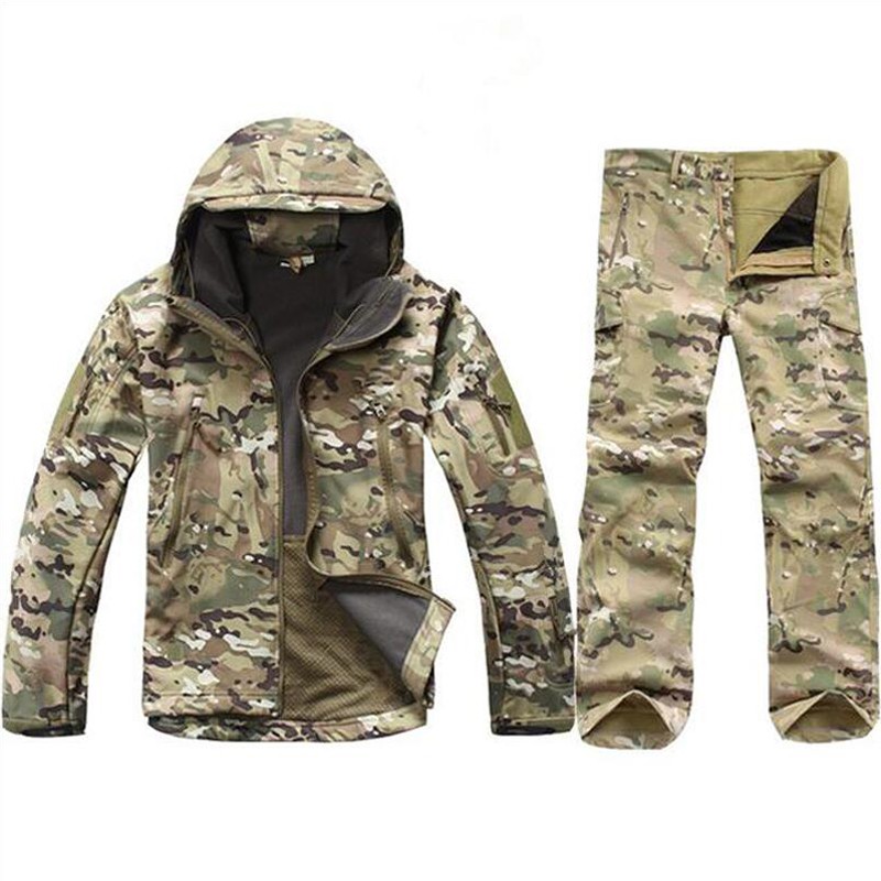 TERBARU Winter Tactical Softshell Camouflage Jacket Set Men Army Windbreaker Waterproof Clothing