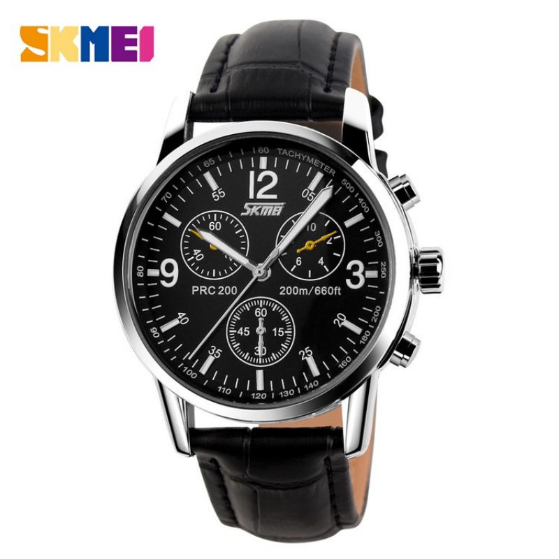 {COD} SKMEI 9070L Jam Tangan Pria Analog - Tali Kulit - Jam Tangan Keren - Jam Tangan Murah