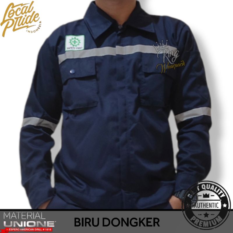 Jual Wearpack Safety Atasan Dongker Polos Kemeja Safety Baju