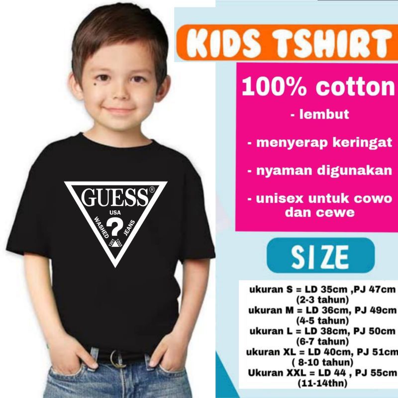 KAOS ANAK GUESS SEGITIGA BRANDED TEE T-SHIRT KIDS UNISEX BAJU ANAK DISTRO UMUR 1 - 12 TAHUN USIA 1 2