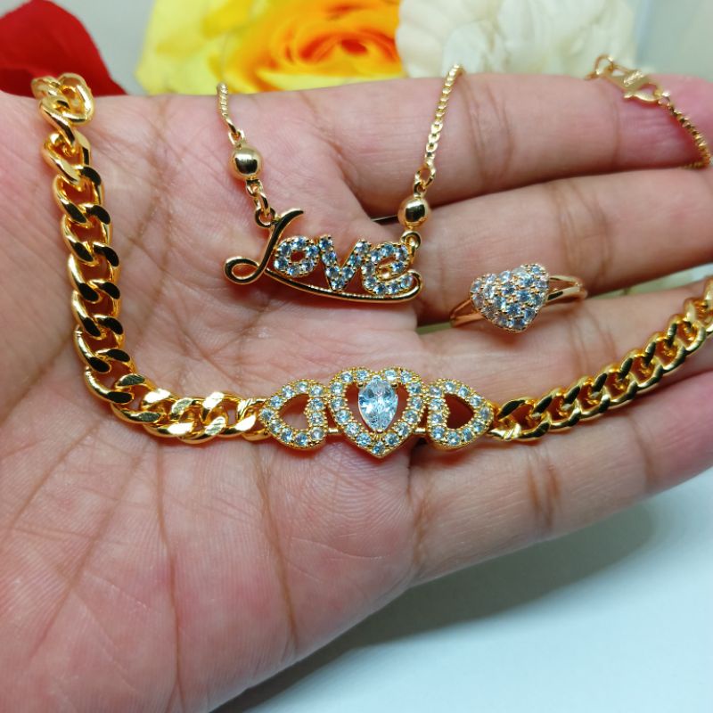 set perhiasan wanita dewasa, LOVE 40, set perhiasan titanium asli anti luntur anti karat, set perhiasan berlapis emas 24 k,set perhiasan mirip mas asli perhiasan wanita import