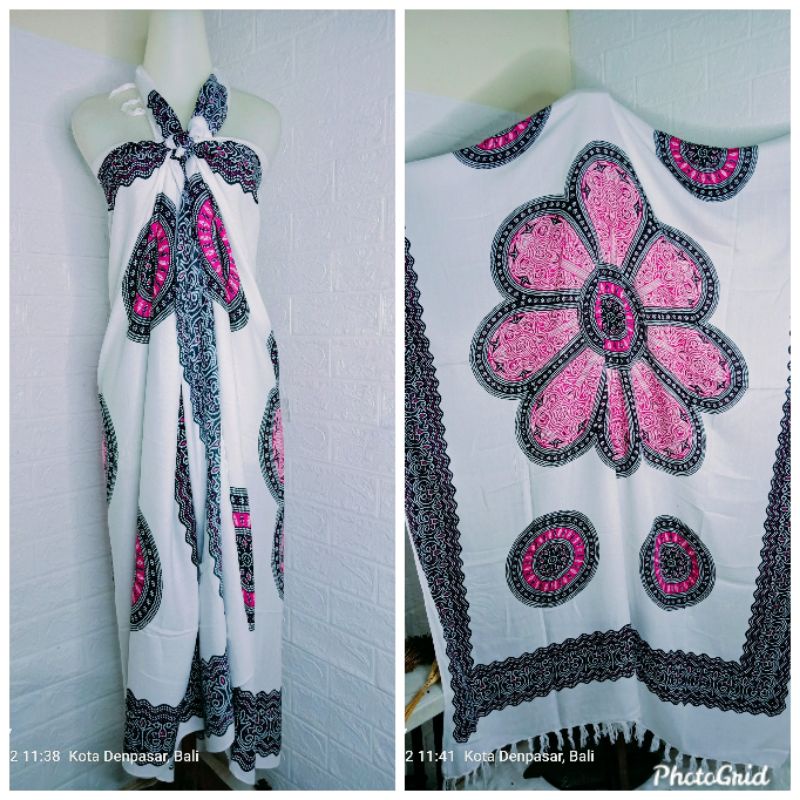 SARUNG PANTAI#SARUNG BALI OLEH OLEH BALI#SARUNG PANTAI BALI#-Putih pink