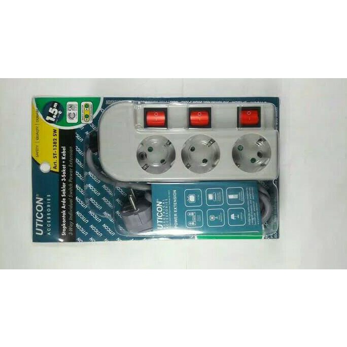Mudah Stop Kontak Uticon /3 Lobang + 3 Saklar Uticon/@Uticon Terlaris
