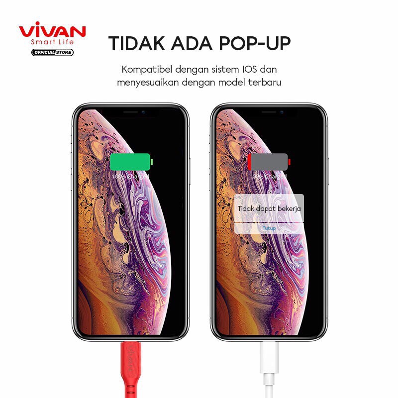 VIVAN VSL100 Kabel Data iPhone Lightning 2.4A Silicone Full SR Coverage Quick Charge Garansi 1 Tahun