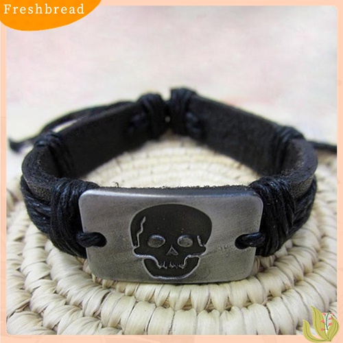 【 Fresh 】 Gelang Tangan Pria Model Punk Motif Tengkorak Gaya Vintage Punk Bahan Kulit Imitasi