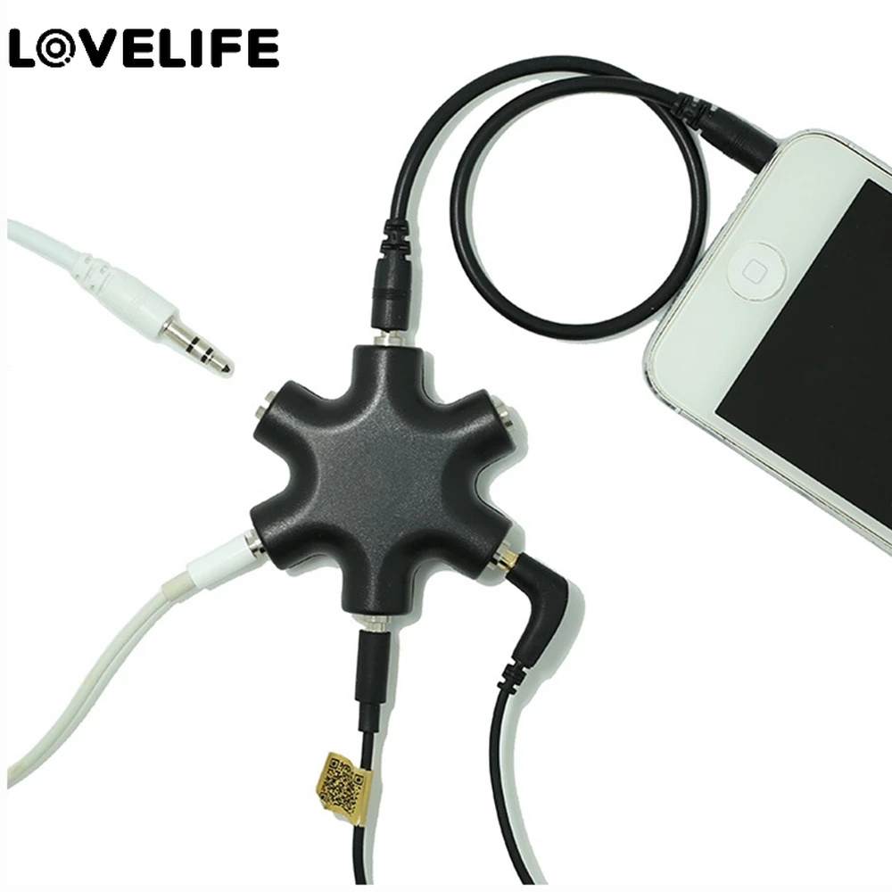 6 In 1 Splitter Audio Aux Earphone 3.5mm / 1 Male Ke 5 Female Port 3.5 Jack Share Converter Untuk Tablet MP3 Ponsel