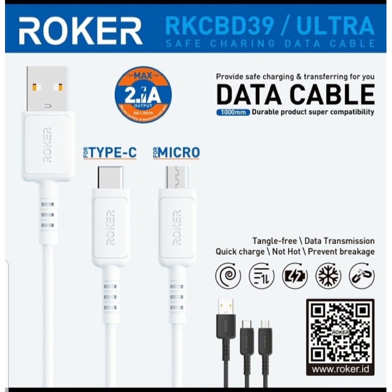 KABEL DATA ROKER ULTRA MICRO USB. TYPE C. IPHONE LIGHTNING 2.1A