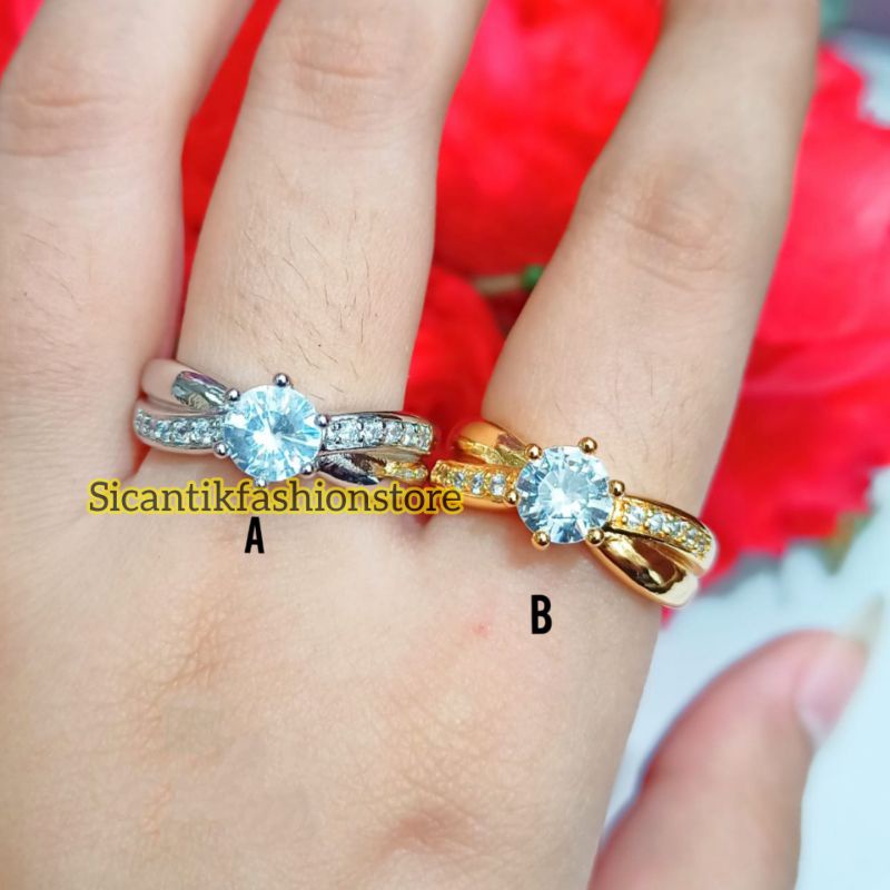 Cincin Titanium Wanita Gold Silver Fashion Wanita Terlaris Anti Karat Tidak Luntur Perhiasan Wanita