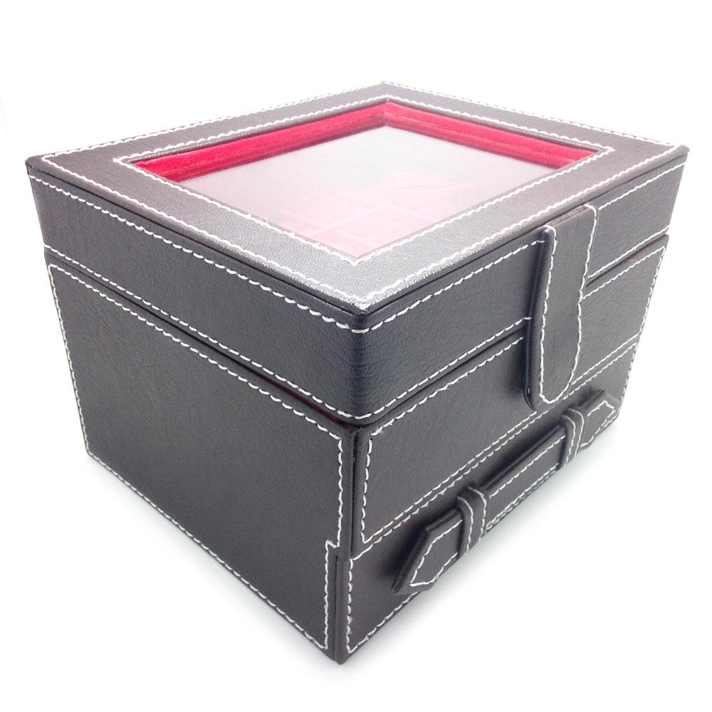 Kotak Batu Akik / Box Cincin Batu Akik Kaca Jahit 2 Tingkat - isi 20 Akik 9 kotak - Coklat dlm Merah