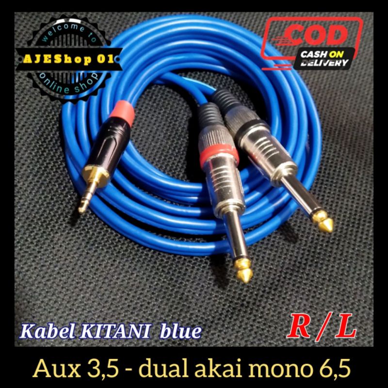 Kabel jack 3,5 mini stereo to dual akai 6,5 kabel kitani 1 sampai 5 meter