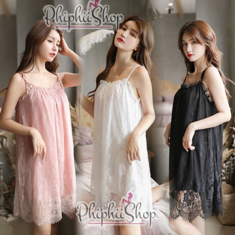 《Phiphii》Big Size XXL Lingerie Dress Dobel Layer Renda