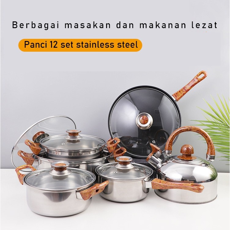 TERMURAH Set Panci Masak Stainless Steel Satu Set Wajan Panci Murah Tahan Lama Set Alat Masak Stainless -COD