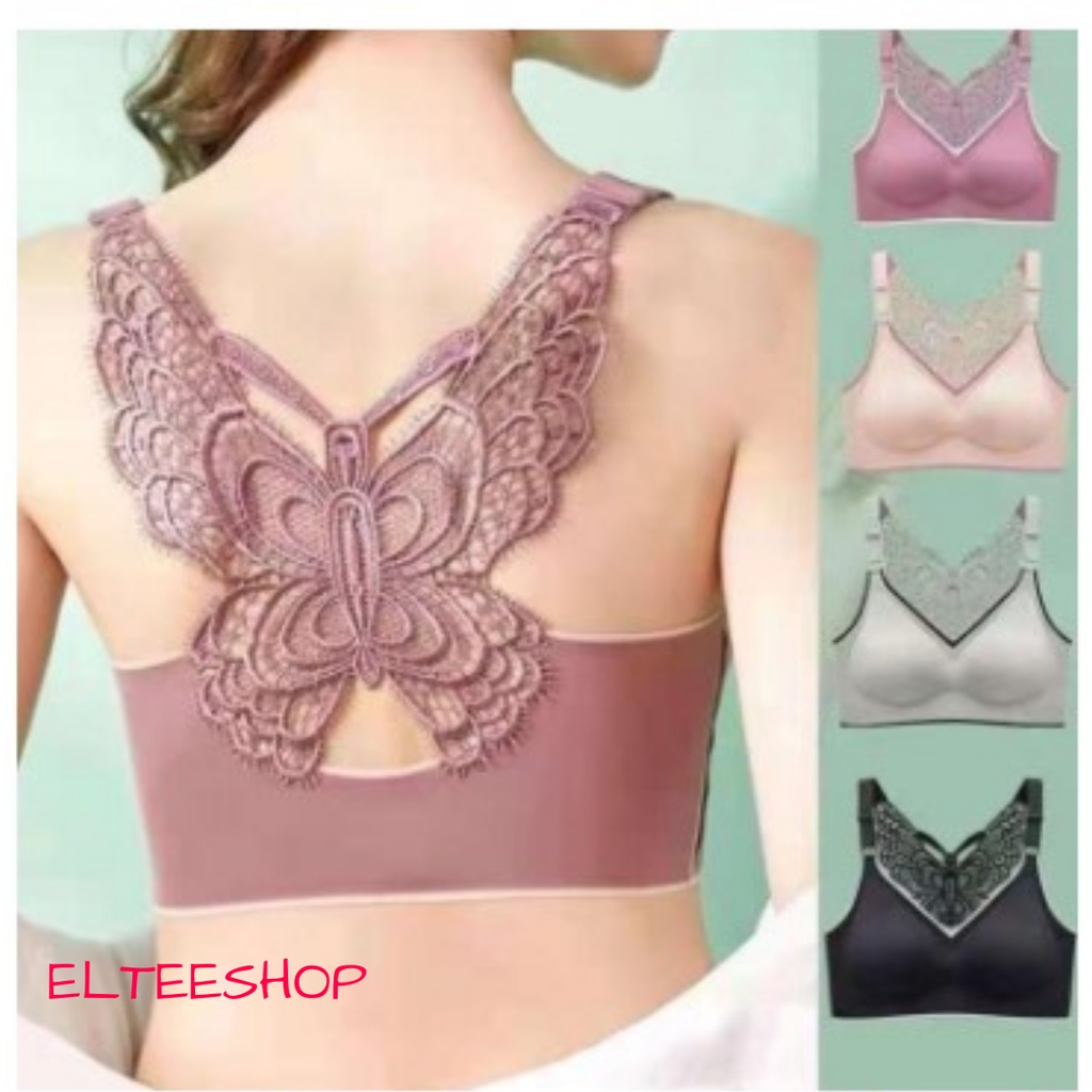 Bra Wanita Renda Kupu Kupu Sport BH Seamless Latex Import