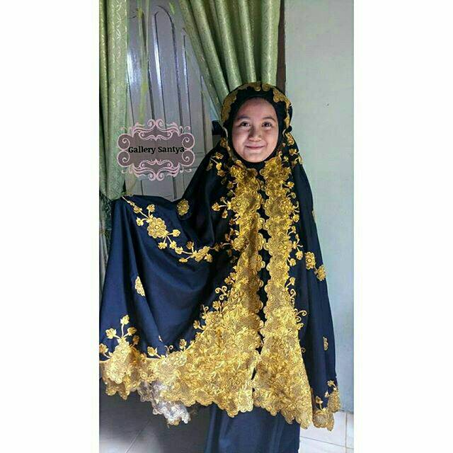 Mukena bordir bukittinggi mukena anak maharani kd hitam gold