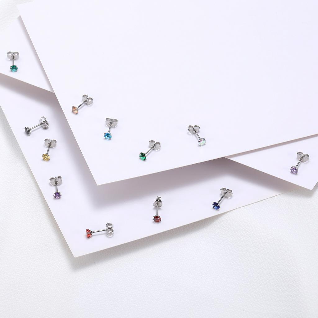 12 Pasang Anting Stud Kristal Warna-Warni Bahan Stainless Steel Untuk Tulang Rawan