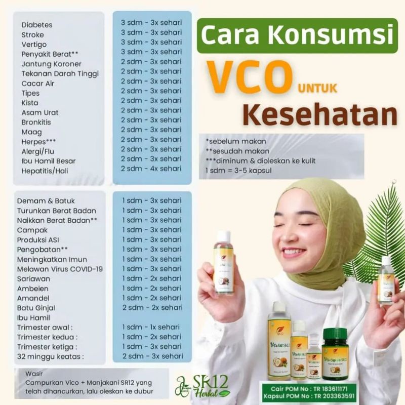 VCO Oil SR12 100% Minyak Kelapa Murni Tanpa Bahan Kimia - VICO Cold Press Suplemen Kesehatan dan Kecantikan Kulit