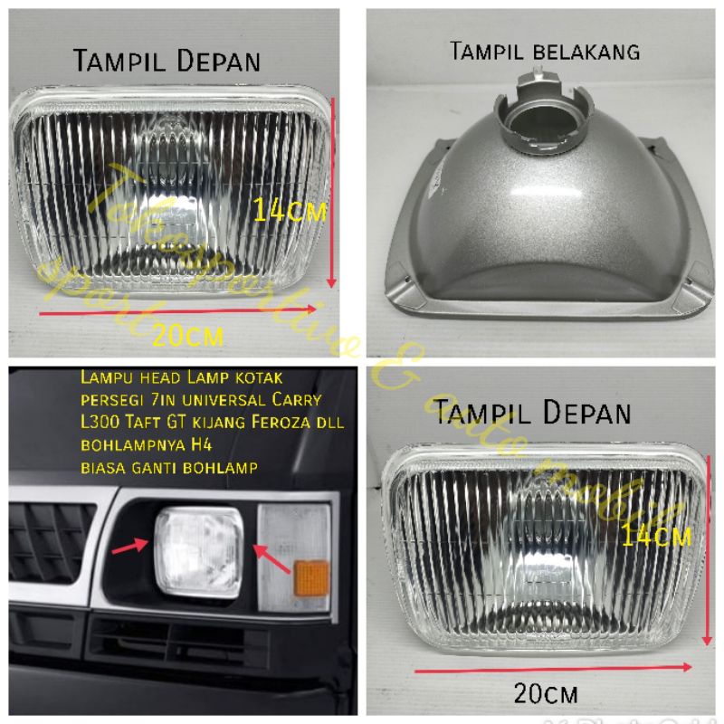 Lampu head lamp mobil persegi kotak 7in universal kijang 4k L300 carry ST100 Colt Feroza Taft GT dll Lampu headlamp kotak bisa ganti bohlamp