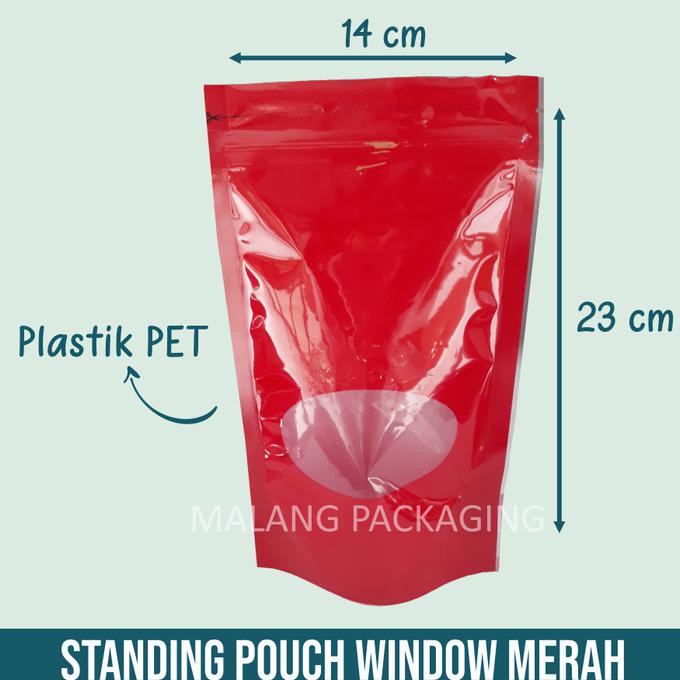 KEMASAN WINDOW. STAND POUCH WINDOW MERAH 14X23