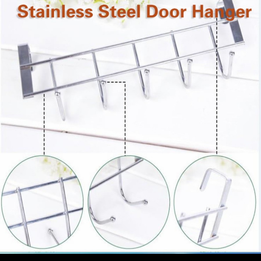 Hanger stainless door hook gantungan baju lap alat dapur tanpa paku on