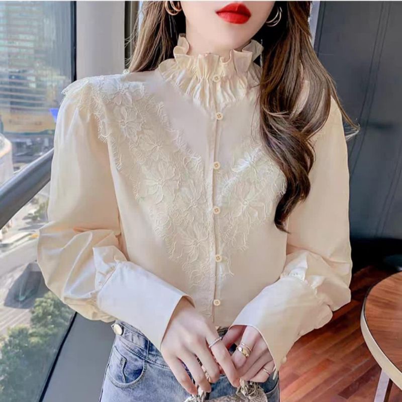 MDLV ~ 5702 GISELLA RUFLLE COLLAR SHIRT BLOUSE KOREA KEMEJA KOREA BLOUSE PREMIUM FASHION IMPORT