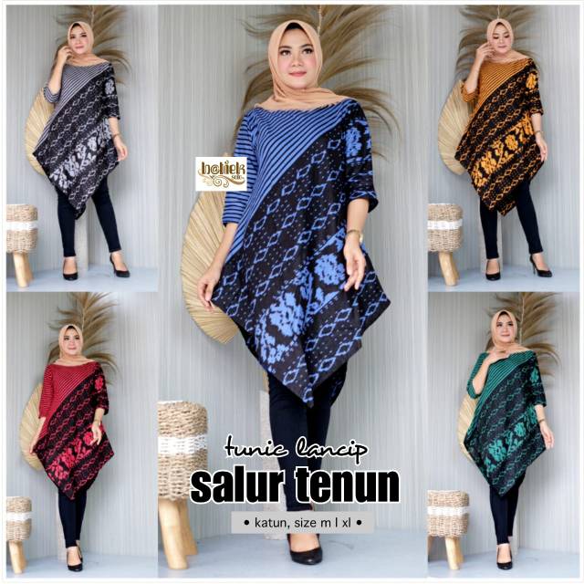 Tunik lancip salur motif tenun