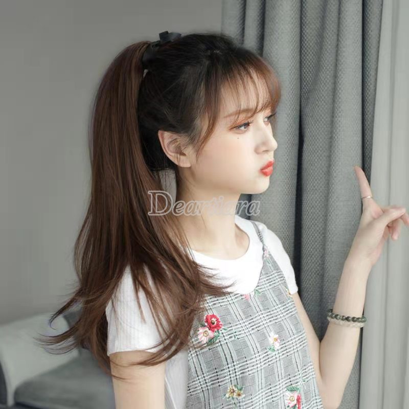 Wig / Rambut Palsu Wanita Model Ponytail Keriting Natural Invisible Panjang 45cm