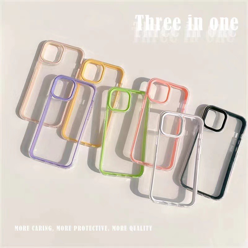 Colorful Frame 3 In 1 Lens Protection Phone casing for IPhone 13 12 11 Pro Max X Xs Max XR 8 7Plus Crystal Shock Resistant