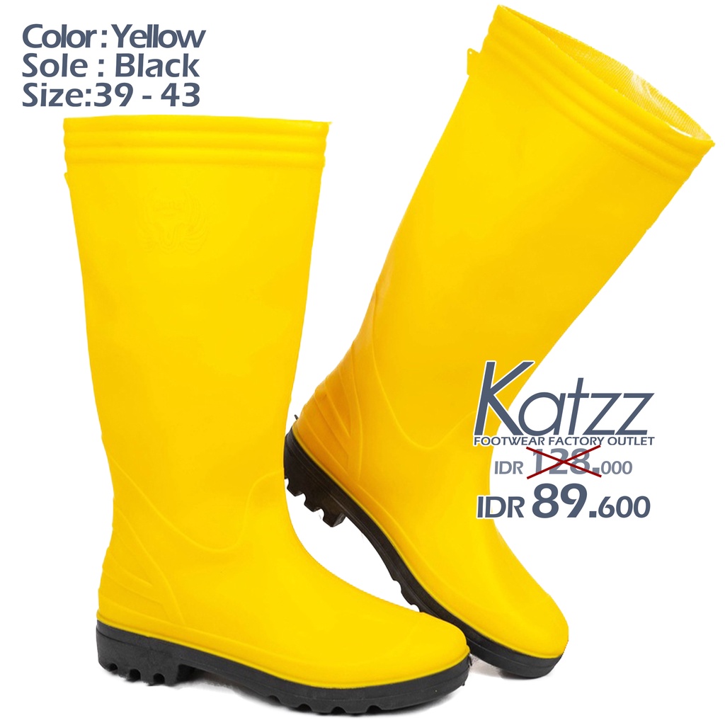 Katzz - Sepatu Boot Tinggi Warna KUNING SUPER POLOS dan SUPER FORTE uk 39 - 43. Sepatu APD Industri 