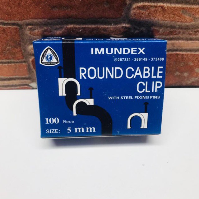 100bj Klem Kabel IMUNDEX 5 mm lengkap paku beton - Round Cable Clip 5mm - Clem Kabel Cleam