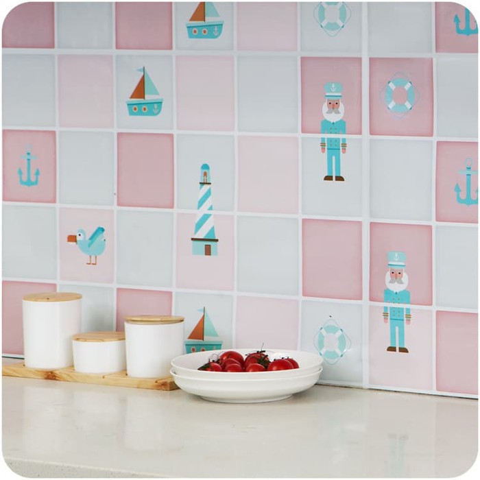 Stiker / Wallpaper Dinding Dapur Motif Keramik Gambar Kehidupan Pelaut