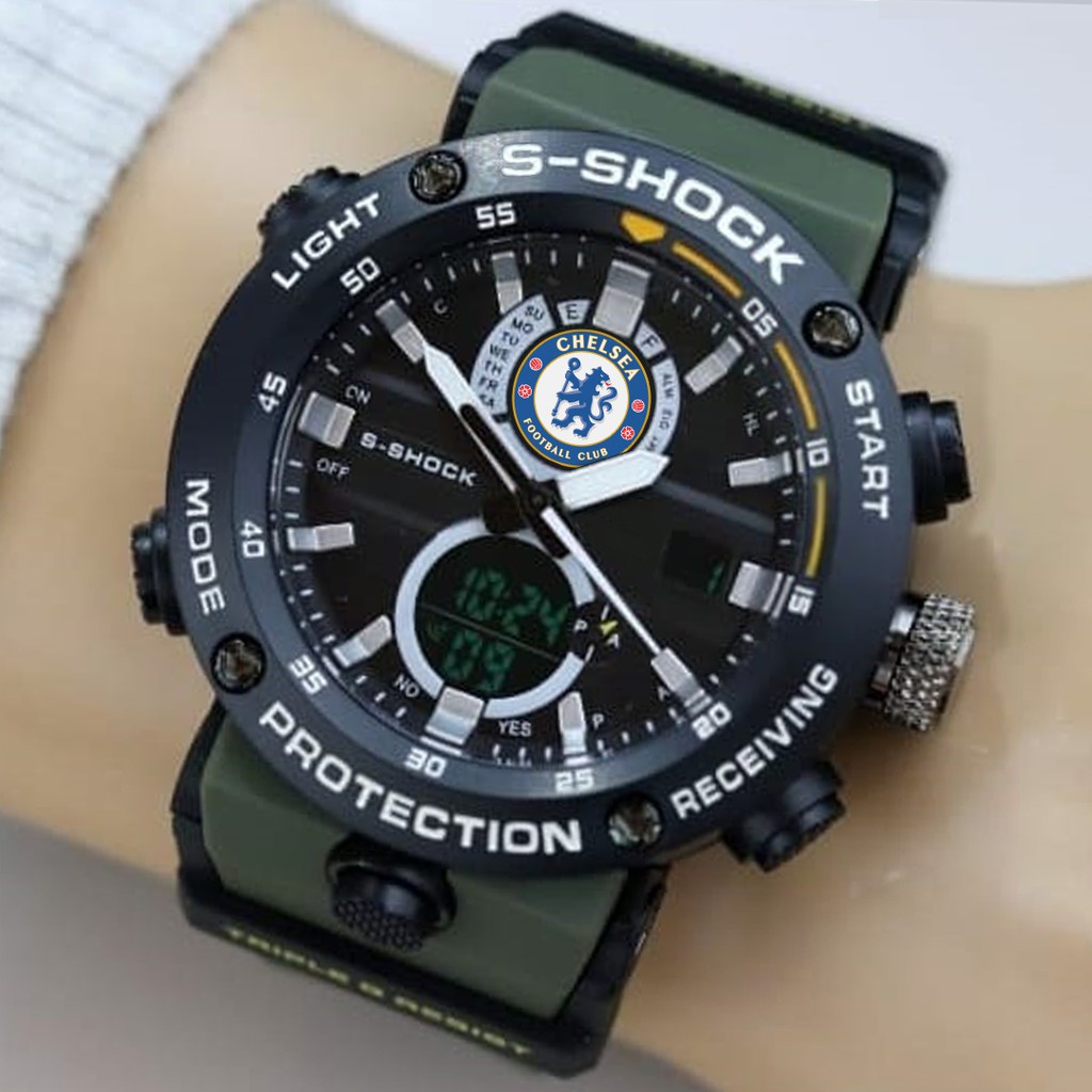 (EXCLUSIVE) Jam Tangan CHELSEA Double Time - Tali Hijau Army