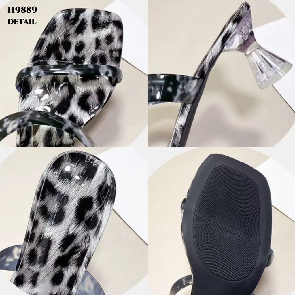 WYN HIGH HEELS LEOPARD SLIDES FASHION KOREA H9889